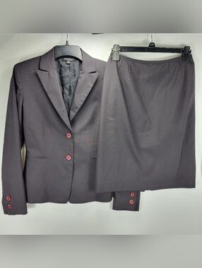 Tahari Blazer Pencil Skirt Striped 2 Piece Set Women 2 Dark Gray Business Casual